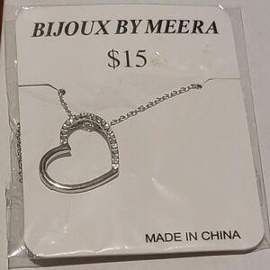 HEART necklace, silvertone rhinestones, new